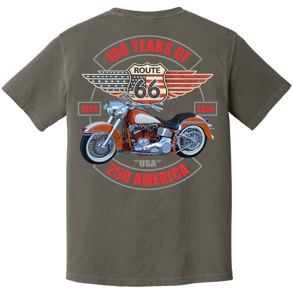 Celebrate 100 Years of Road Route 66 and America 250th Anniversary - Personalized Upload Vechicle Photo For Biker Shirt A2110
