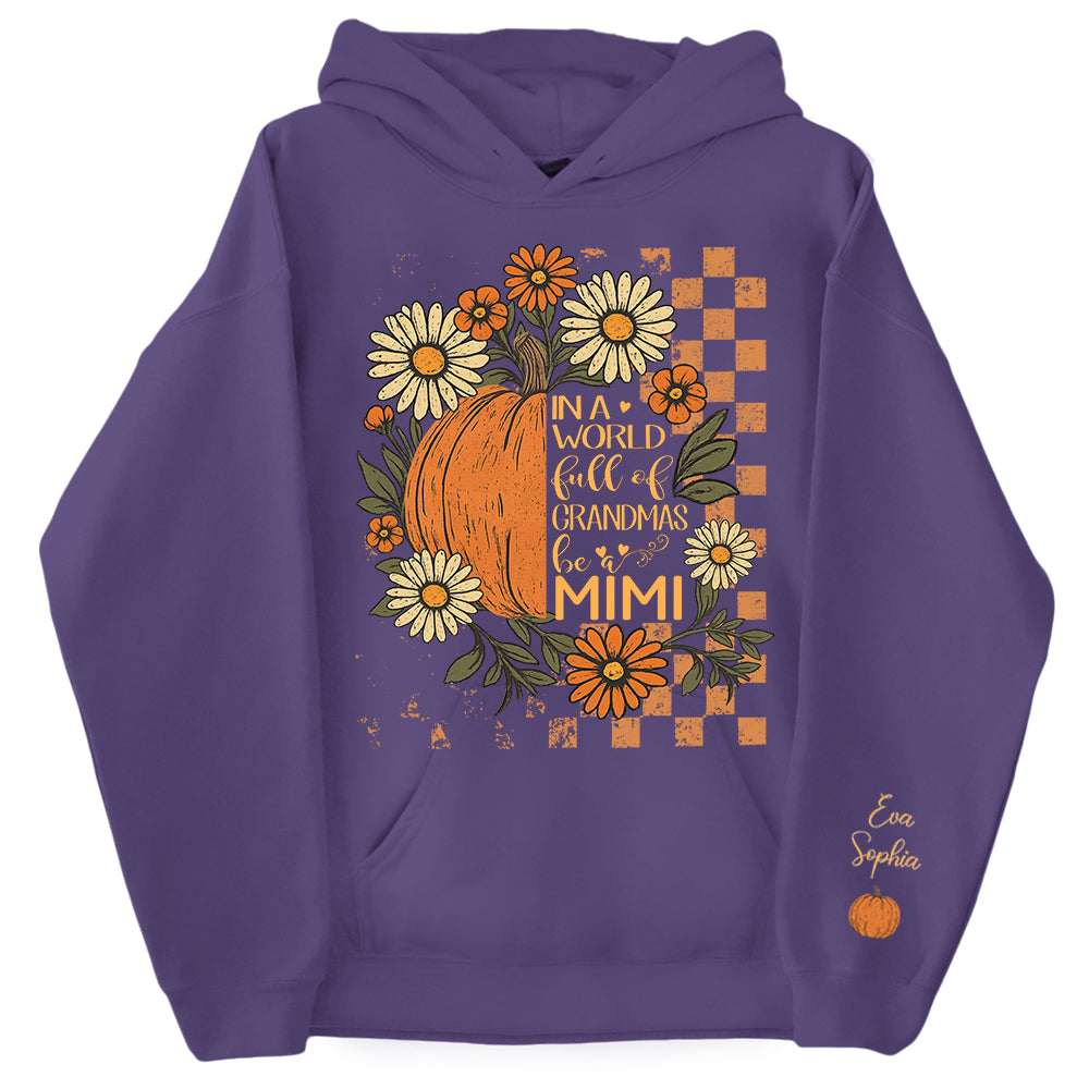 In a World Full Of Grandmas Be A Mimi Pumpkin And Grandkids Pumpkin Spooky Season, Checkered Personalized Sweatshirt Pt99