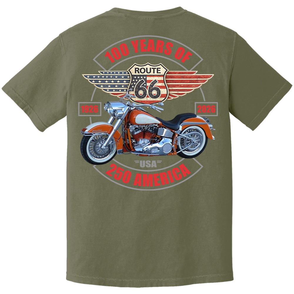 Celebrate 100 Years of Road Route 66 and America 250th Anniversary - Personalized Upload Vechicle Photo For Biker Shirt A2110
