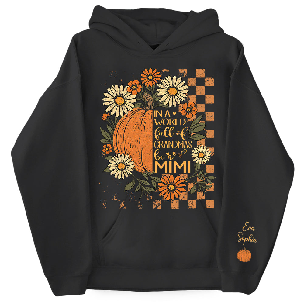 In a World Full Of Grandmas Be A Mimi Pumpkin And Grandkids Pumpkin Spooky Season, Checkered Personalized Sweatshirt Pt99