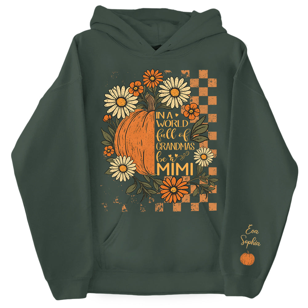 In a World Full Of Grandmas Be A Mimi Pumpkin And Grandkids Pumpkin Spooky Season, Checkered Personalized Sweatshirt Pt99