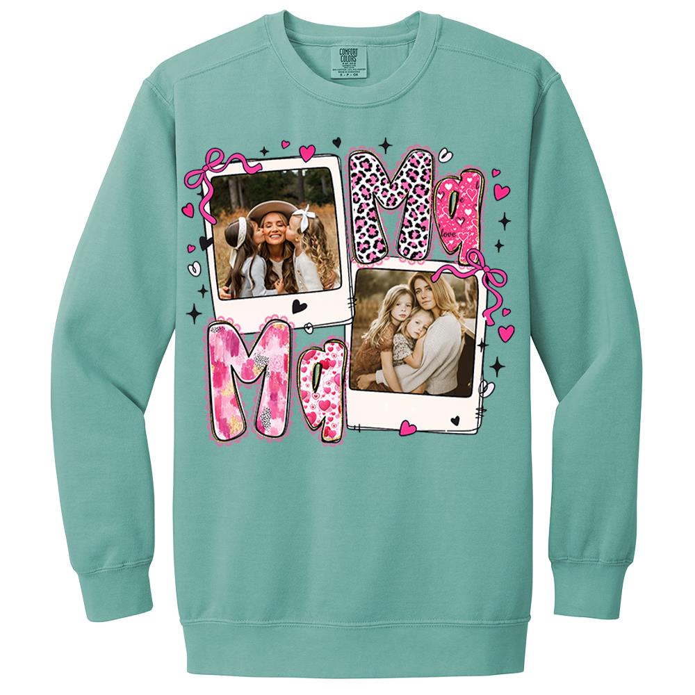Custom Mama Valentine Glitter Upload Photo Shirt, Leopard Checkered Valentine  Nh00
