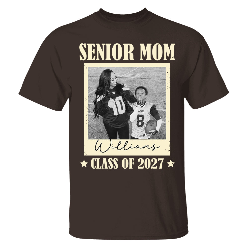 Senior Football Mom - Personalized Shirt For Football Mom Grandma Custom Football Player Photo NA04 T24