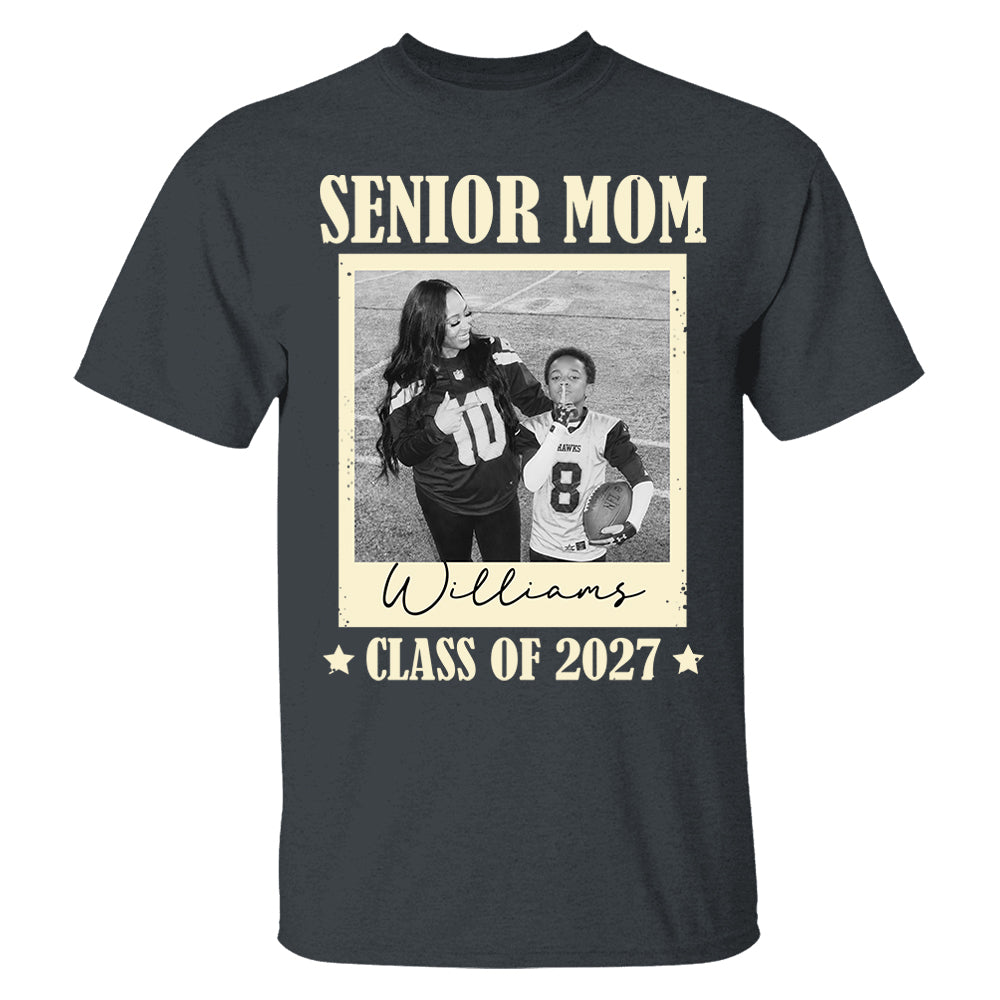 Senior Football Mom - Personalized Shirt For Football Mom Grandma Custom Football Player Photo NA04 T24