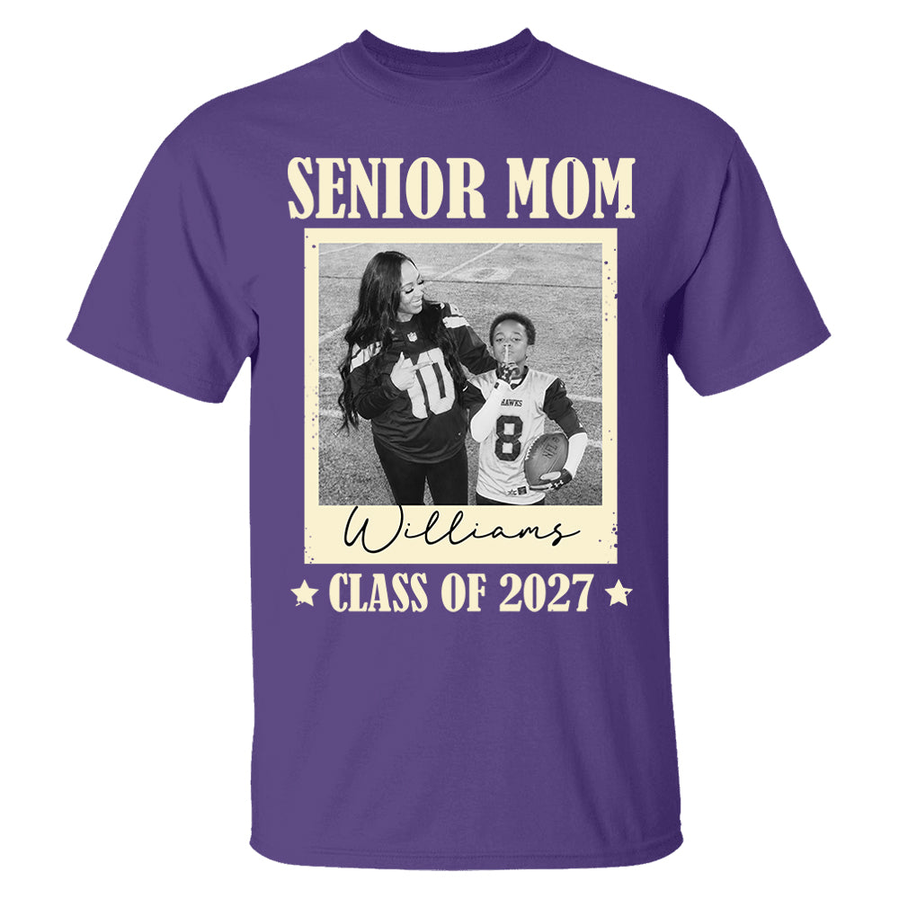 Senior Football Mom - Personalized Shirt For Football Mom Grandma Custom Football Player Photo NA04 T24
