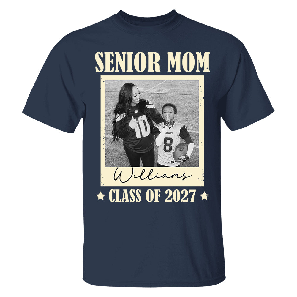 Senior Football Mom - Personalized Shirt For Football Mom Grandma Custom Football Player Photo NA04 T24
