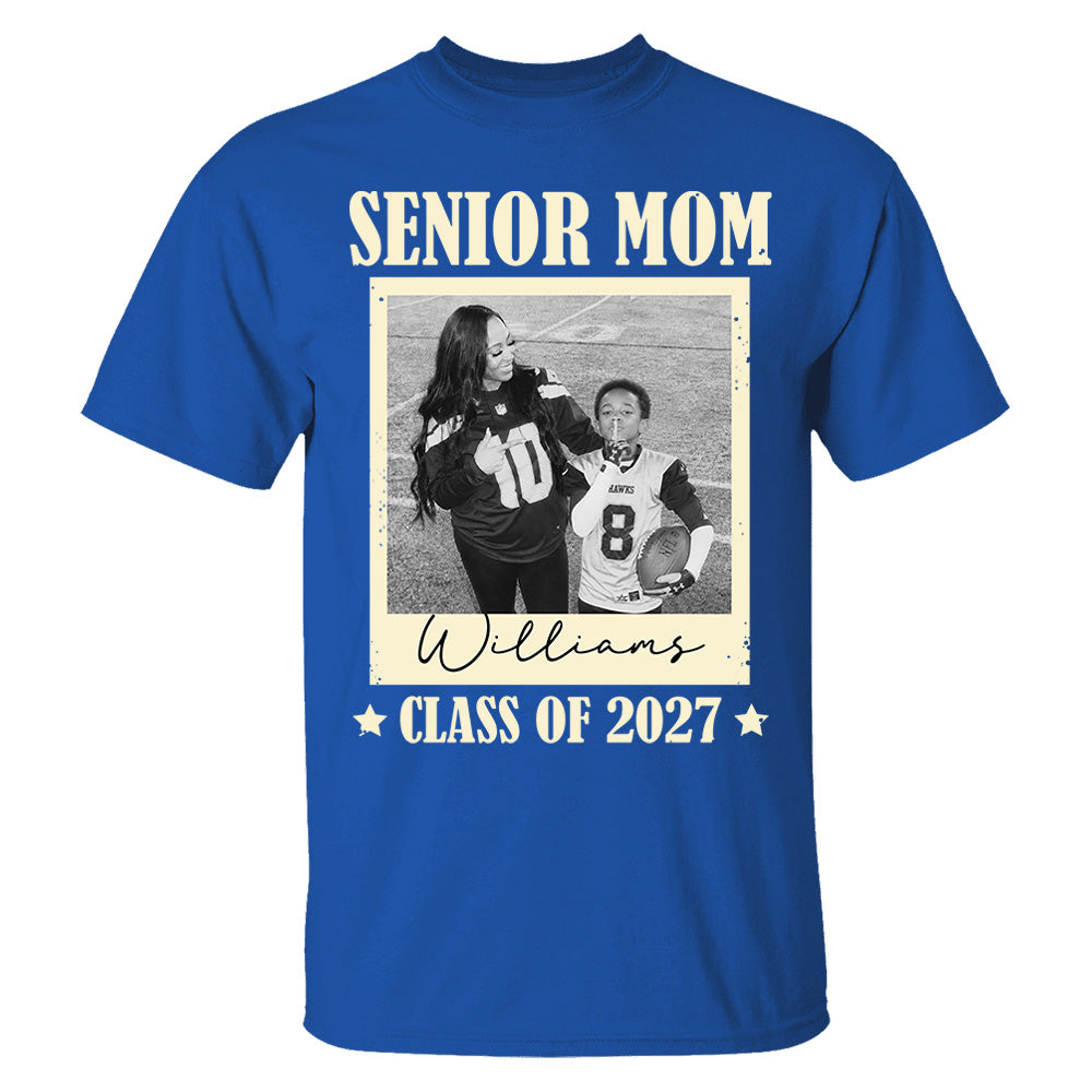 Senior Football Mom - Personalized Shirt For Football Mom Grandma Custom Football Player Photo NA04 T24