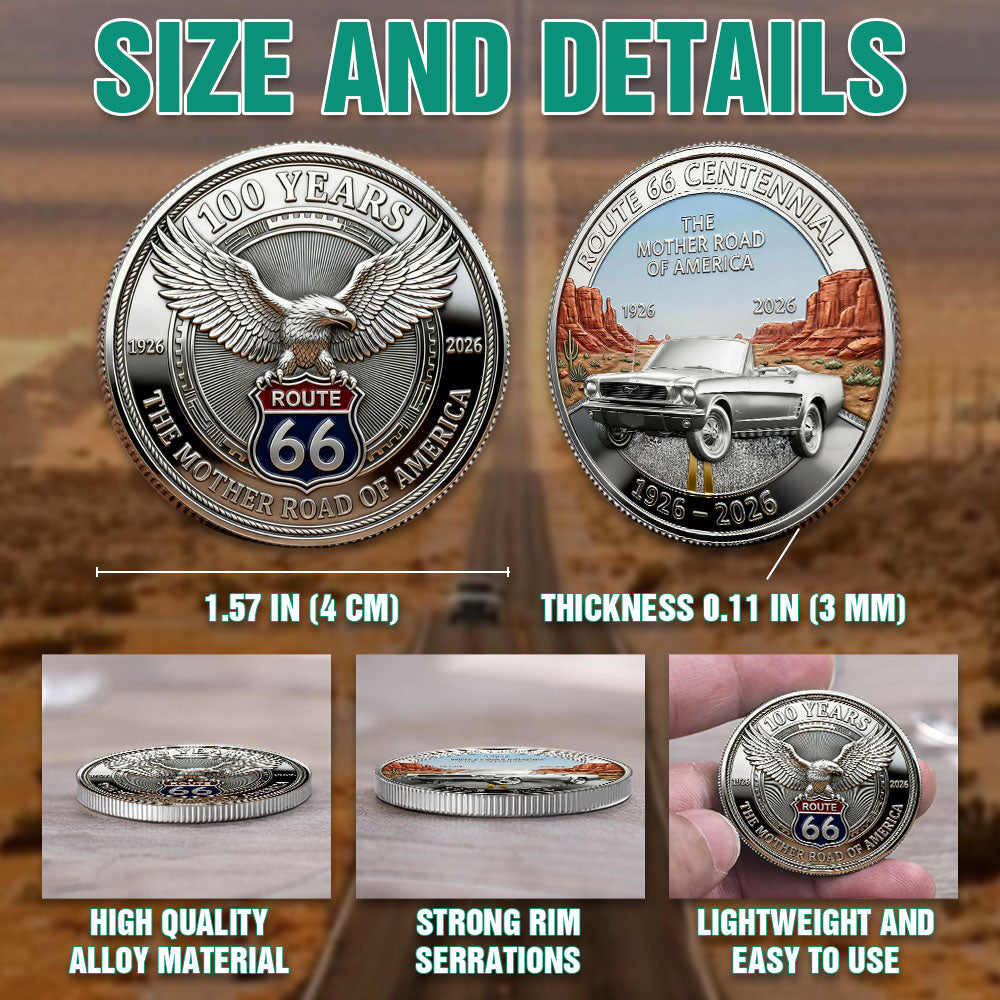 Celebrate 100 Years of Road Route 66 -  Custom Car's Photo Commemorative Coin, Iconic American Highway Souvenir Gift for Route 66 Lovers & History Fans A2110 Pt99