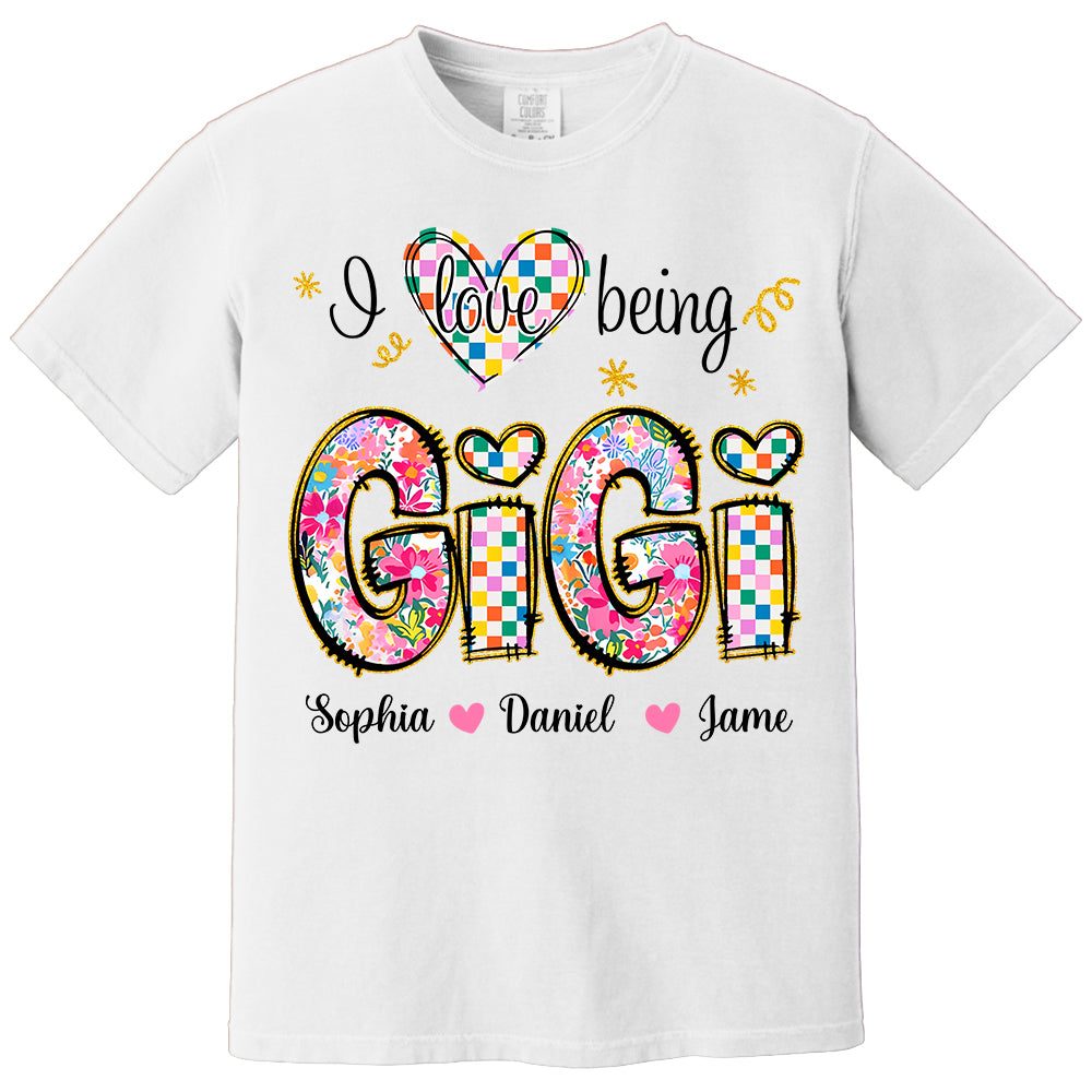 Love Being Gigi With Grandkids T-Shirt, Custom Nickname and Kid, Gift For Mother's Day T1807 Li29
