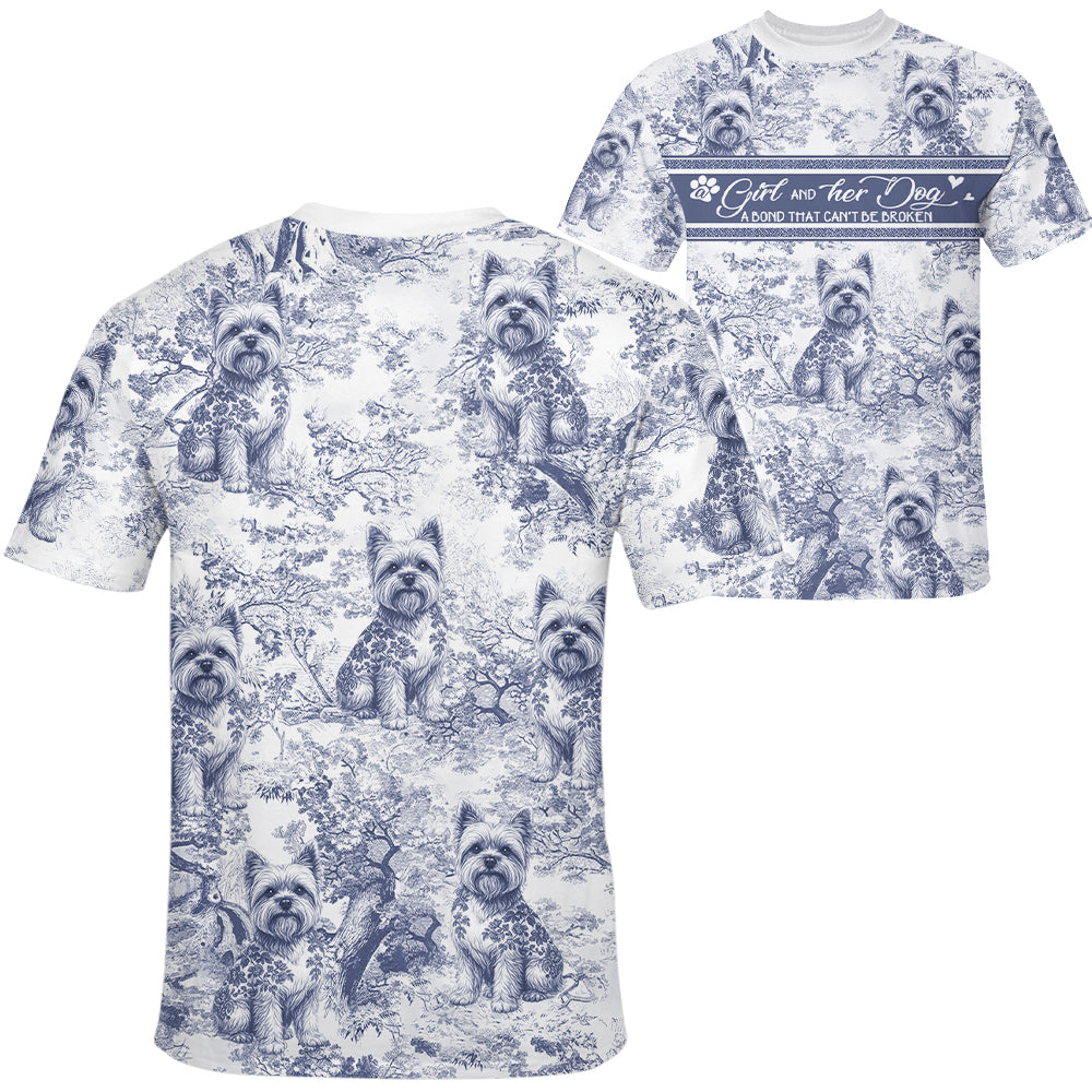 Custom A Girl and Her Dog a Bond That Cant Be Broken Style Gift Toile De Jouy Chinoiseries, Personalized All Over Print Shirt Hv01