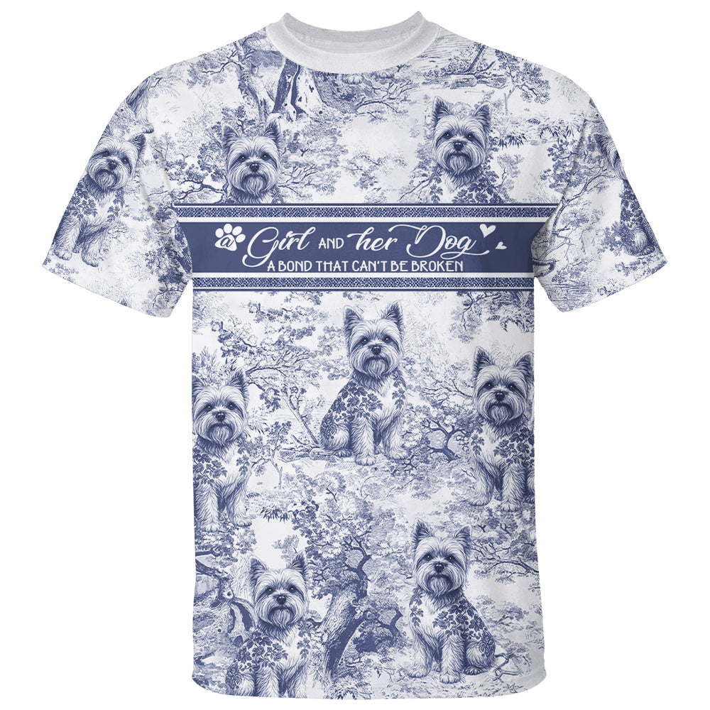 Custom A Girl and Her Dog a Bond That Cant Be Broken Style Gift Toile De Jouy Chinoiseries, Personalized All Over Print Shirt Hv01