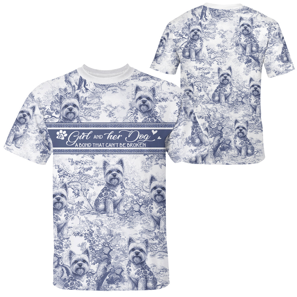 Custom A Girl and Her Dog a Bond That Cant Be Broken Style Gift Toile De Jouy Chinoiseries, Personalized All Over Print Shirt Hv01