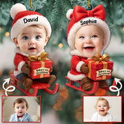 Baby Festive Cheer on a Sled - Custom Photo Baby’s 1st Christmas Acrylic Ornament A2110 Pt99