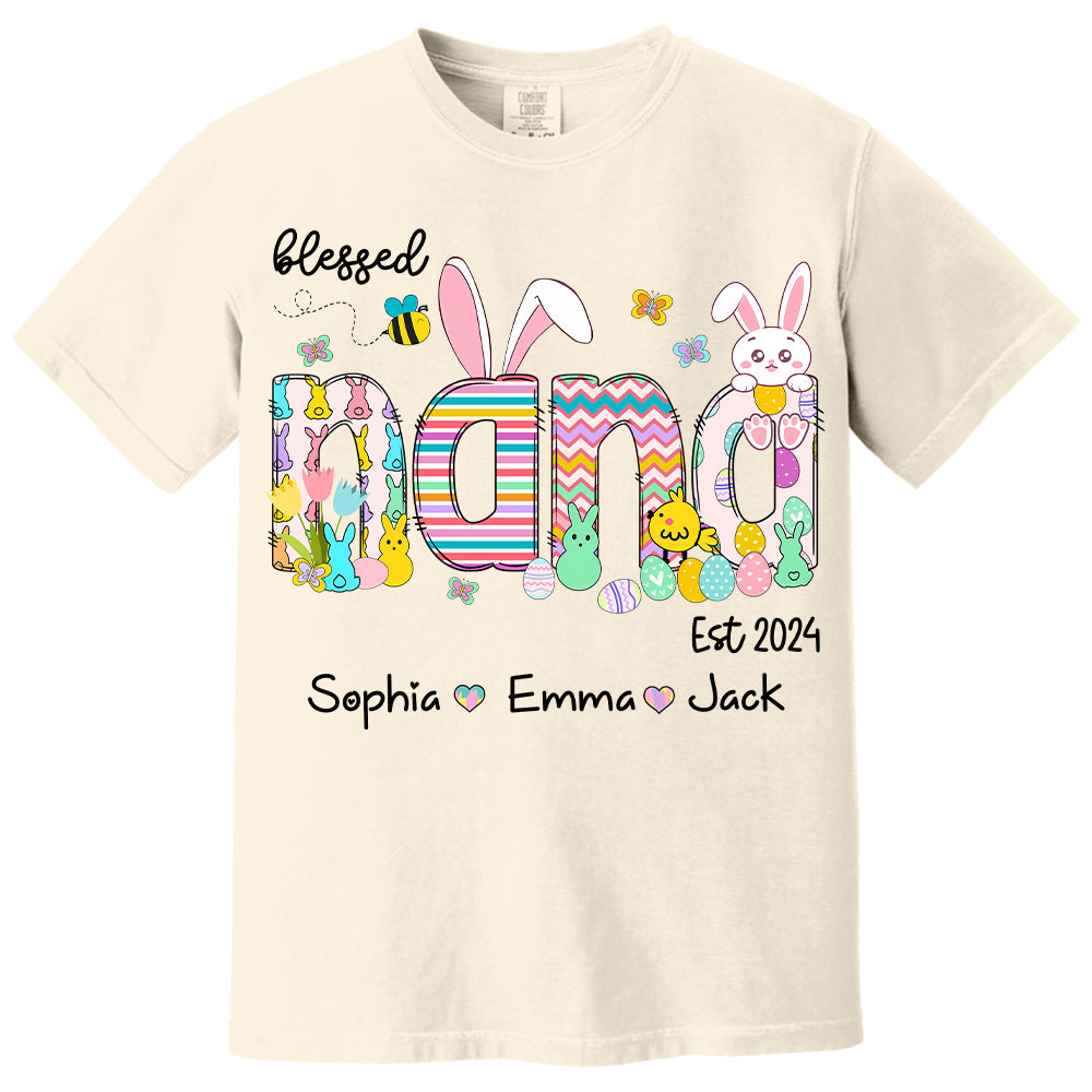Blessed Grandma - Cute Colorful Easter Shirt - Personalized Nickname Nana Gigi Mimi - Custom Kid Names NA04 NV01