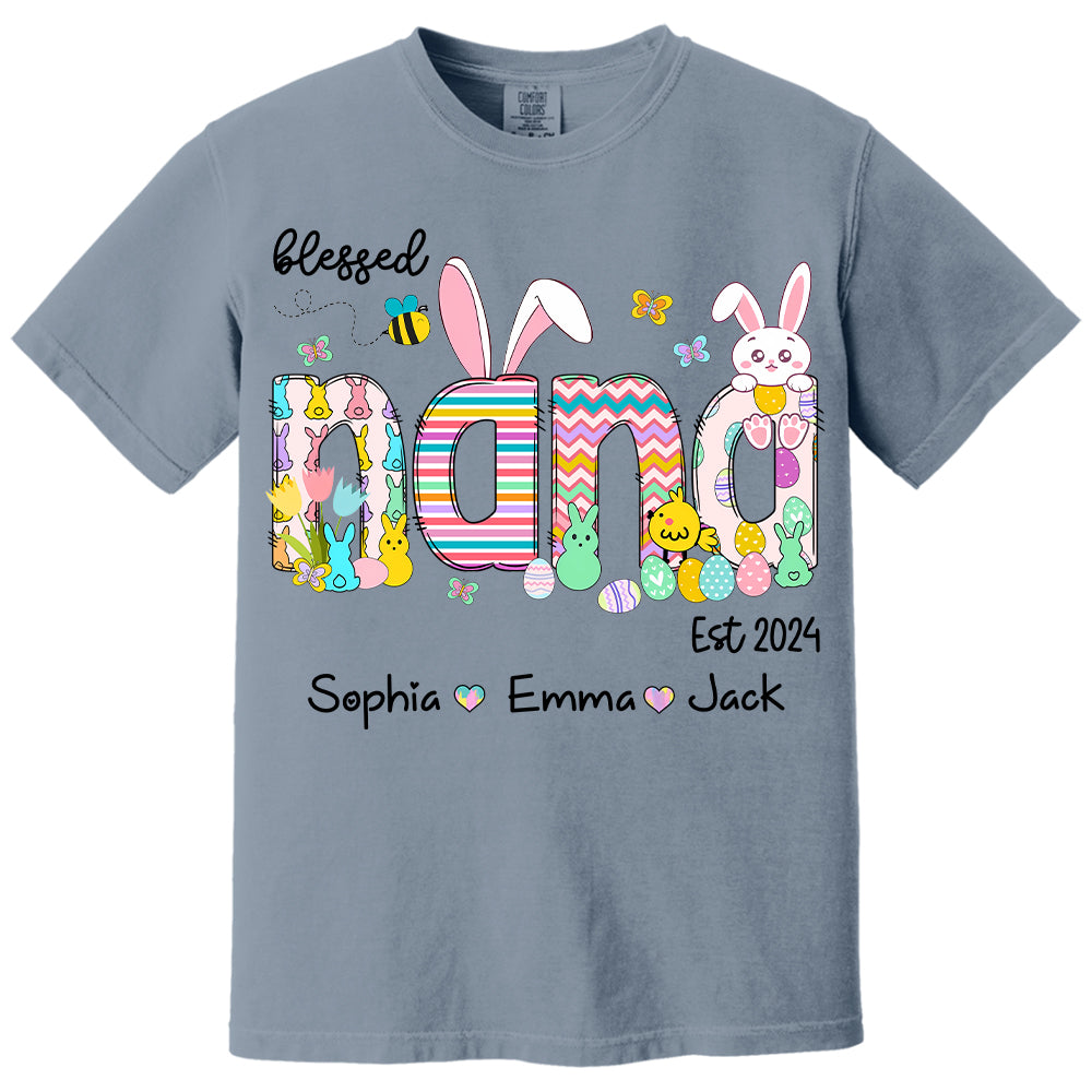 Blessed Grandma - Cute Colorful Easter Shirt - Personalized Nickname Nana Gigi Mimi - Custom Kid Names NA04 NV01
