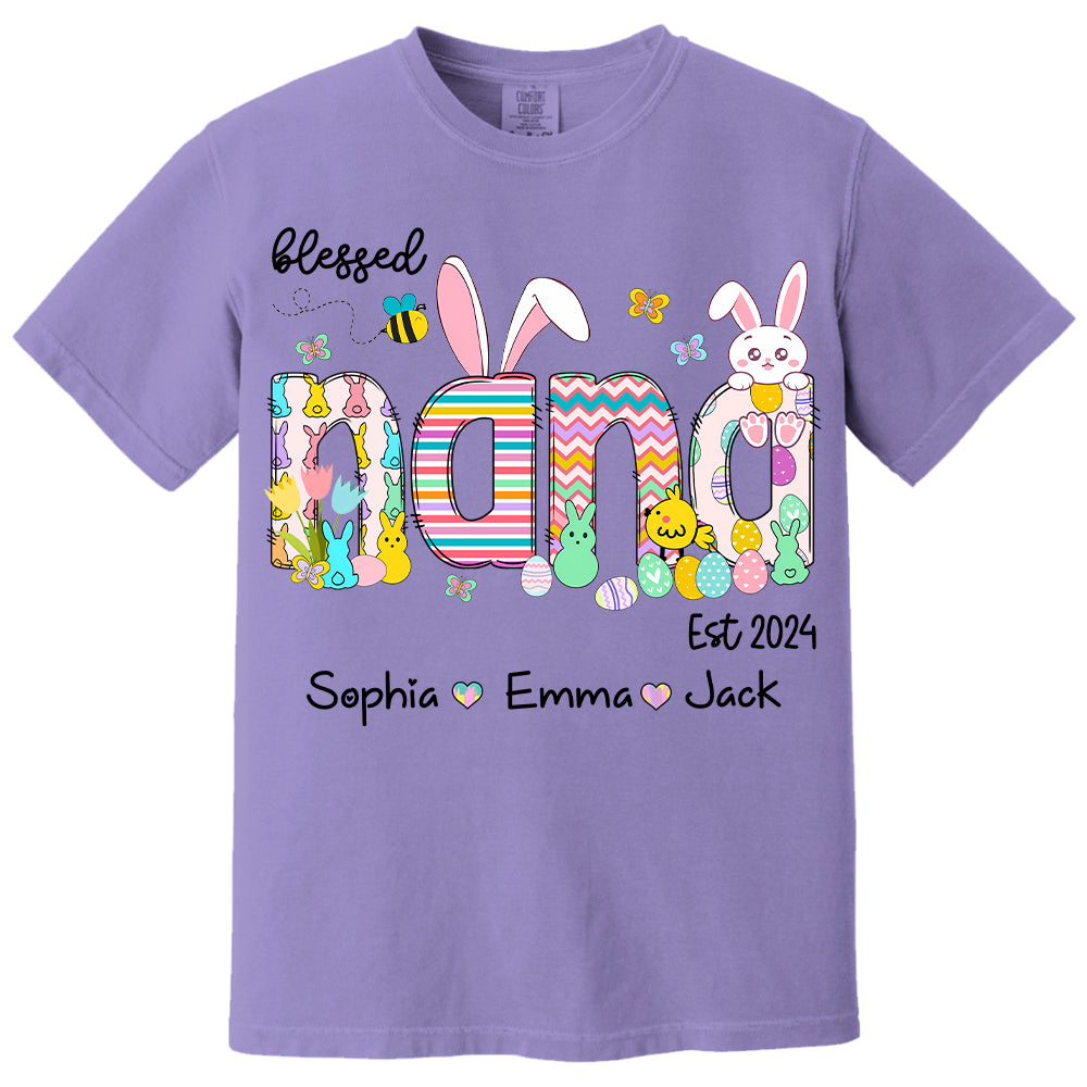 Blessed Grandma - Cute Colorful Easter Shirt - Personalized Nickname Nana Gigi Mimi - Custom Kid Names NA04 NV01