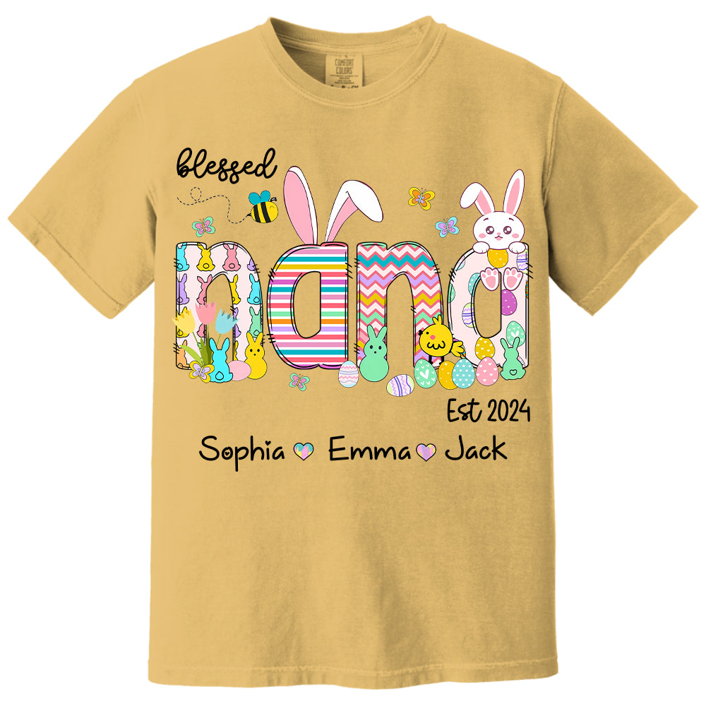 Blessed Grandma - Cute Colorful Easter Shirt - Personalized Nickname Nana Gigi Mimi - Custom Kid Names NA04 NV01