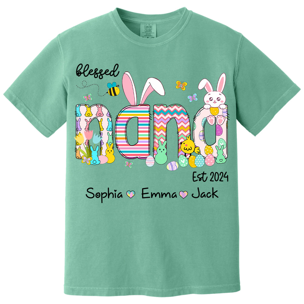 Blessed Grandma - Cute Colorful Easter Shirt - Personalized Nickname Nana Gigi Mimi - Custom Kid Names NA04 NV01