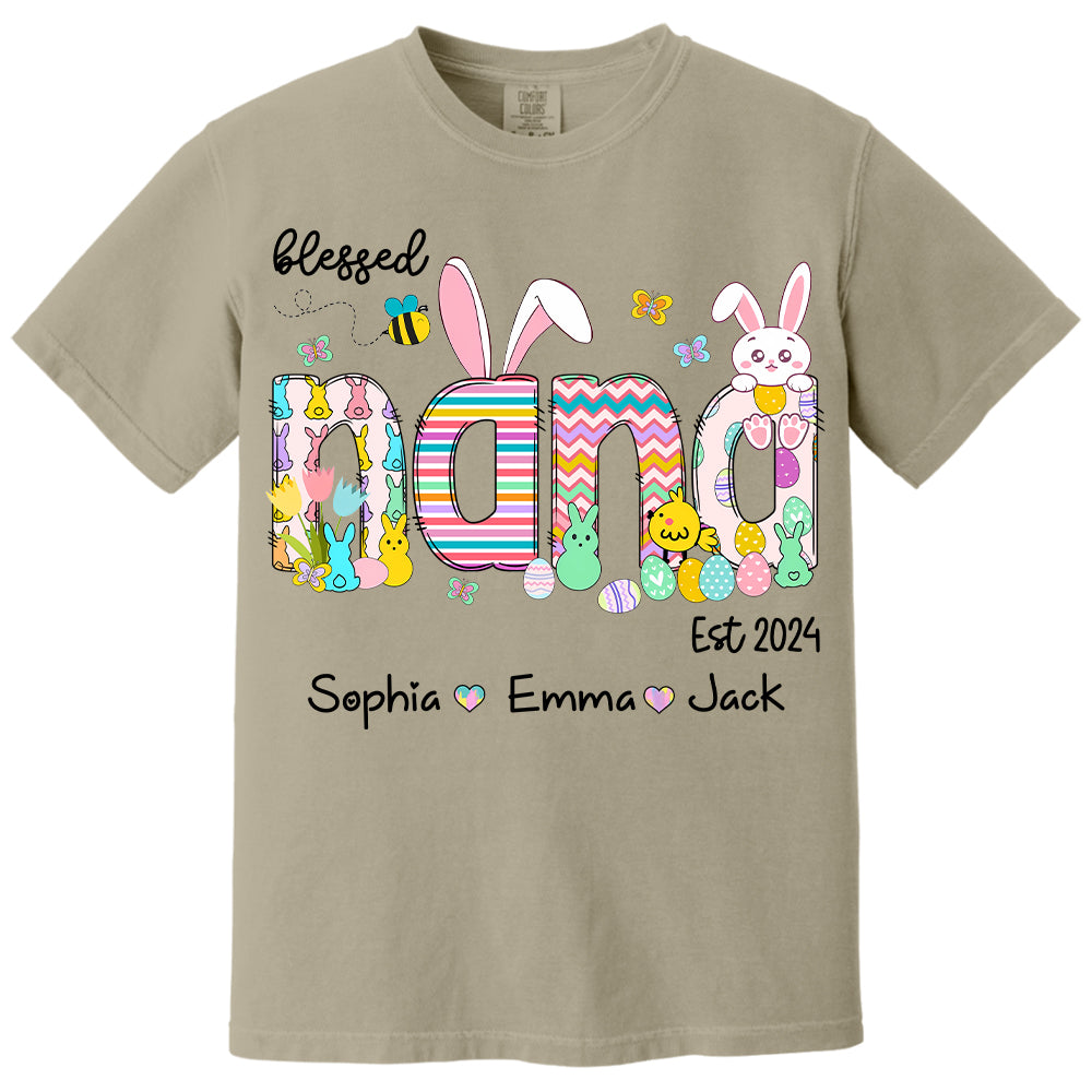 Blessed Grandma - Cute Colorful Easter Shirt - Personalized Nickname Nana Gigi Mimi - Custom Kid Names NA04 NV01