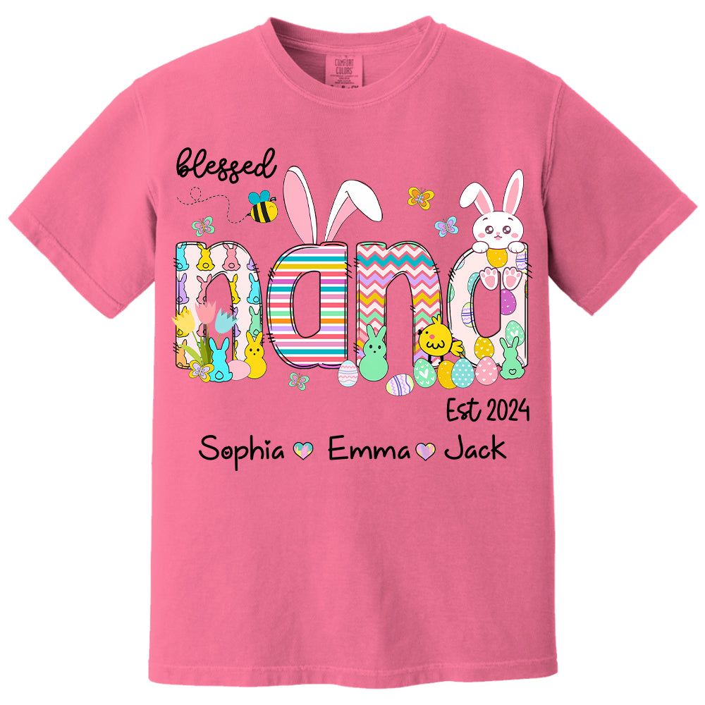 Blessed Grandma - Cute Colorful Easter Shirt - Personalized Nickname Nana Gigi Mimi - Custom Kid Names NA04 NV01