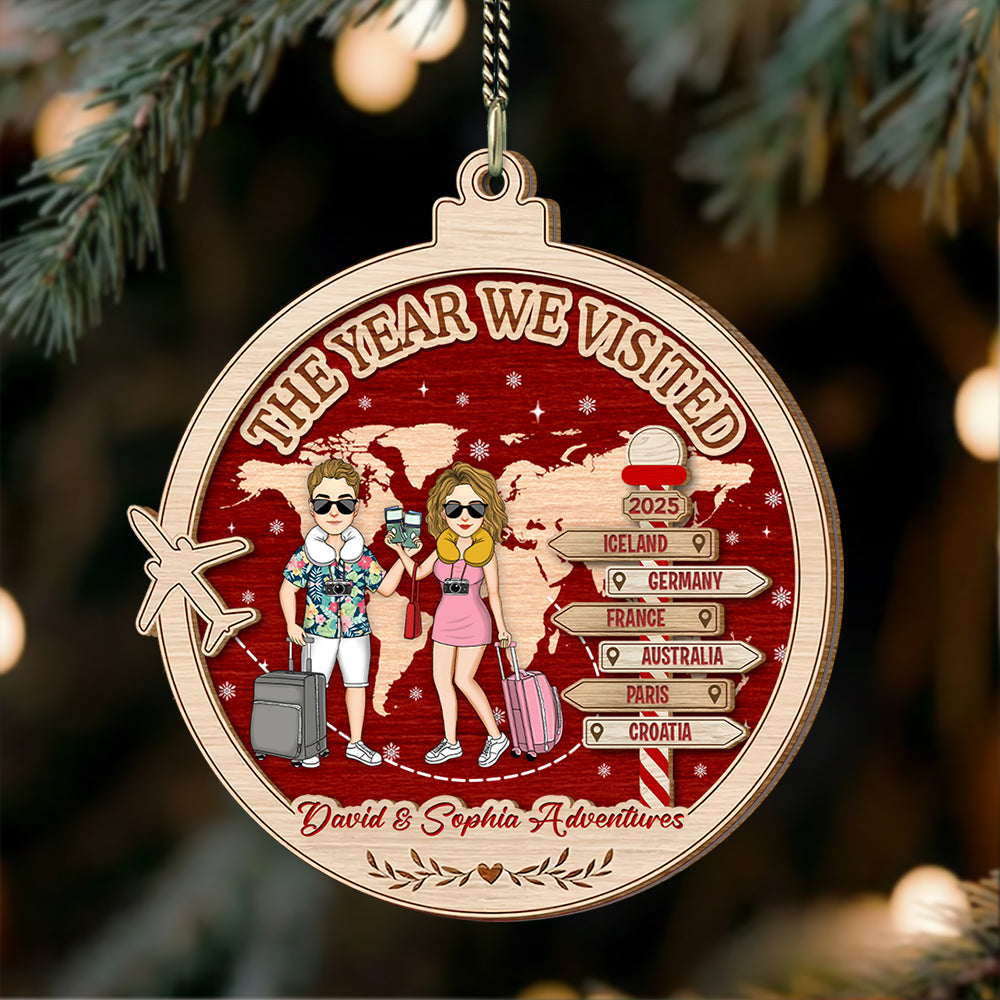 The Year We Visited Travel Ornament -Custom Traveling Destination Ornament, Couple Traveling Destination,Personalized Acrylic  Ornament Na02 Hv01
