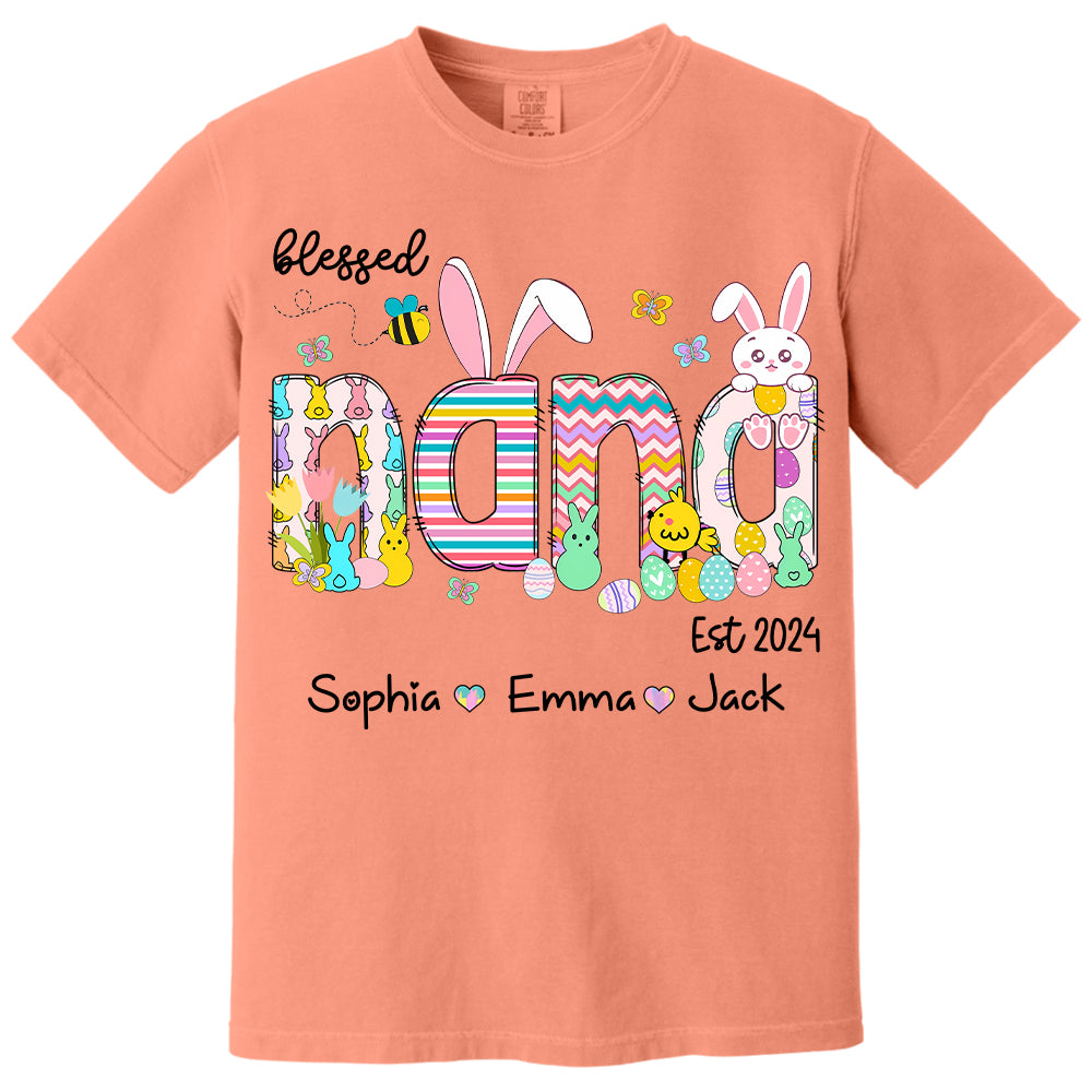 Blessed Grandma - Cute Colorful Easter Shirt - Personalized Nickname Nana Gigi Mimi - Custom Kid Names NA04 NV01
