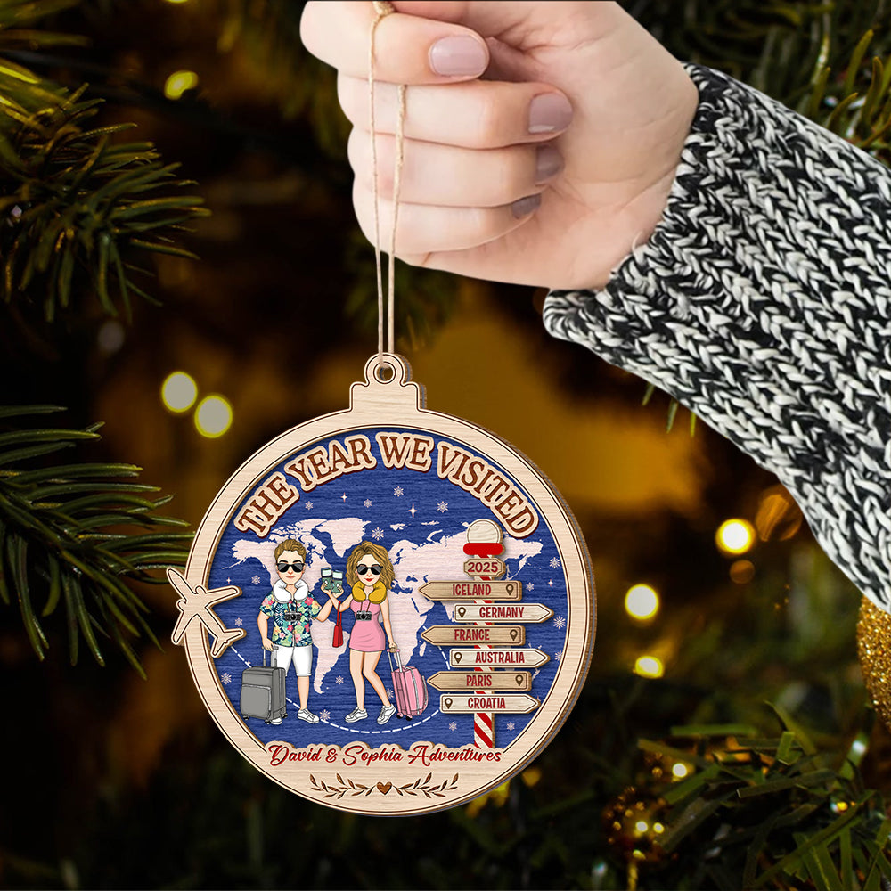 The Year We Visited Travel Ornament -Custom Traveling Destination Ornament, Couple Traveling Destination,Personalized Acrylic  Ornament Na02 Hv01