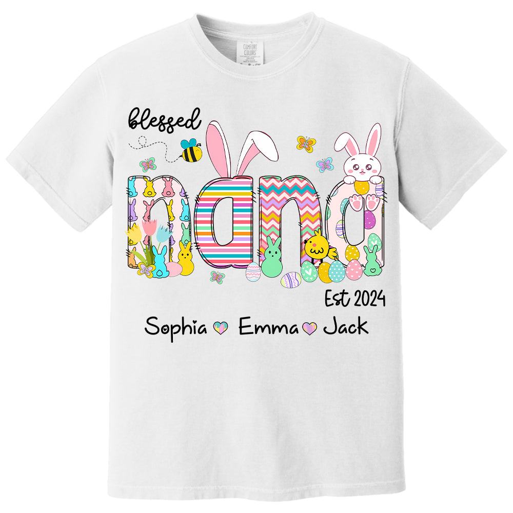 Blessed Grandma - Cute Colorful Easter Shirt - Personalized Nickname Nana Gigi Mimi - Custom Kid Names NA04 NV01
