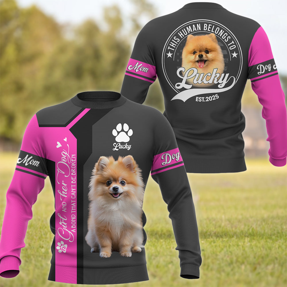 Pomeranian, , Custom A Girl and Her Dog a Bond That Cant Be Broken, Personalized Shirt, Gift For Dog Lover T1807