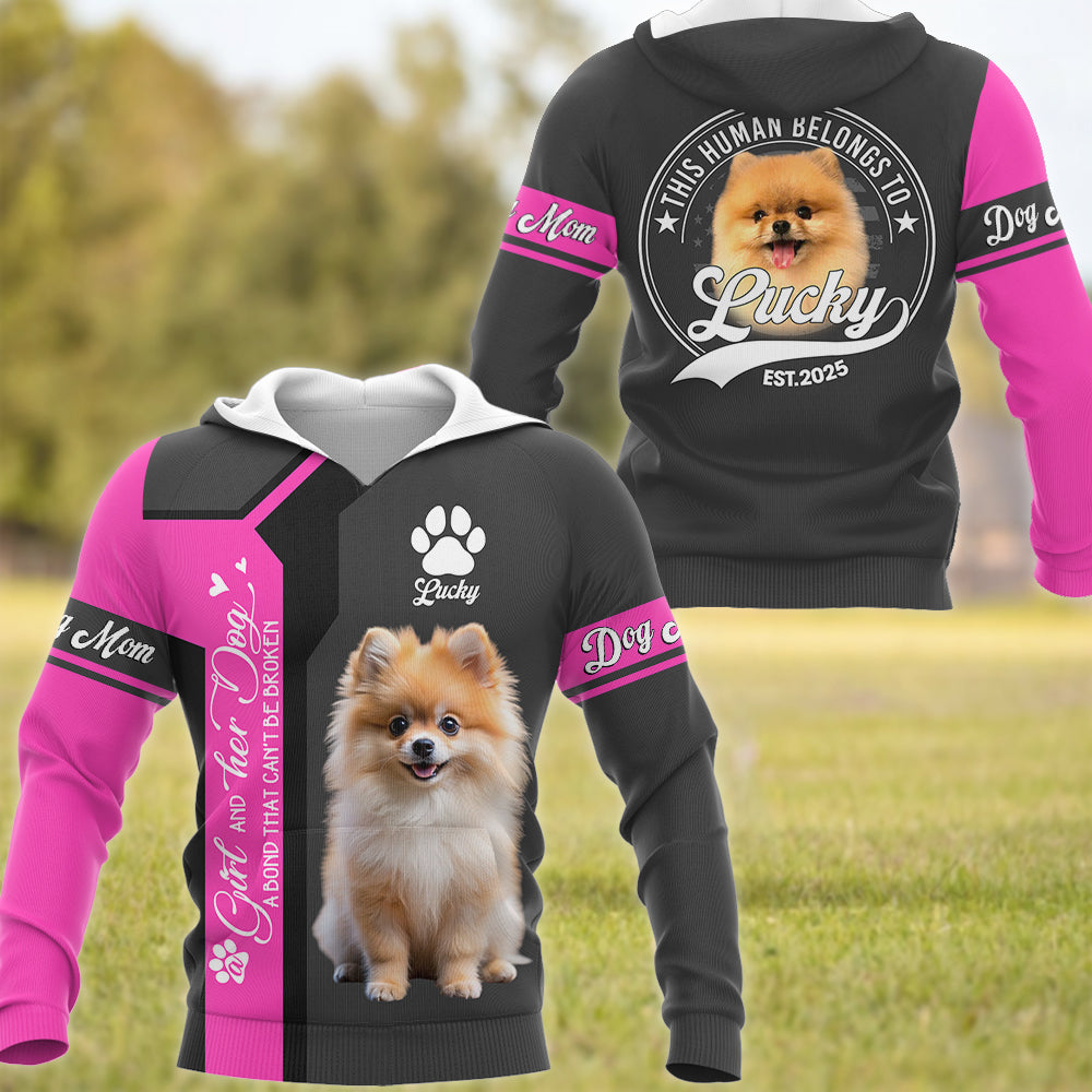Pomeranian, , Custom A Girl and Her Dog a Bond That Cant Be Broken, Personalized Shirt, Gift For Dog Lover T1807