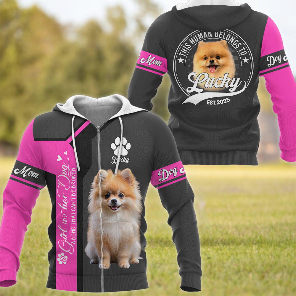 Pomeranian, , Custom A Girl and Her Dog a Bond That Cant Be Broken, Personalized Shirt, Gift For Dog Lover T1807