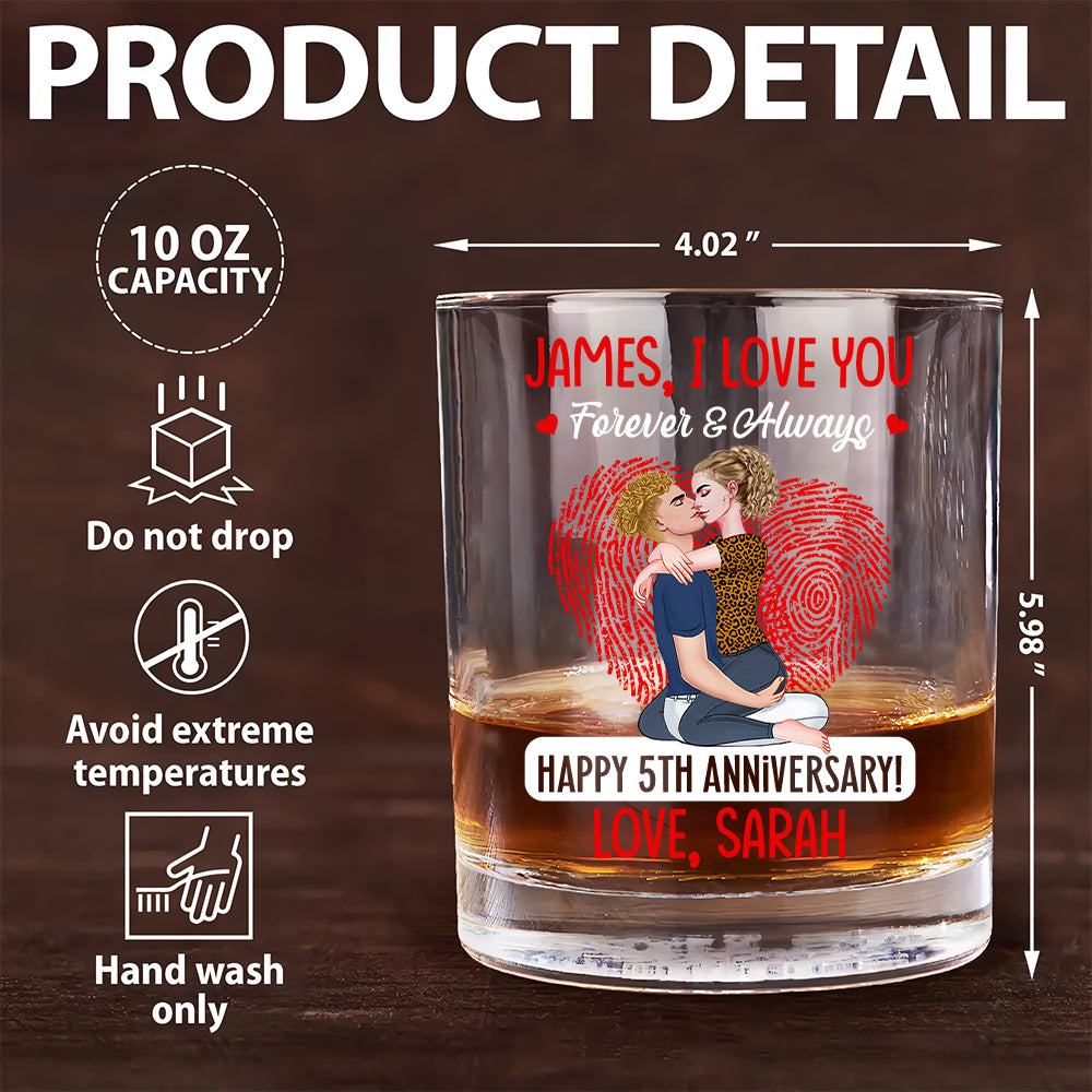 I Love You Forever & Always Happy Anniversary - Personalized Whiskey Glass For Couple