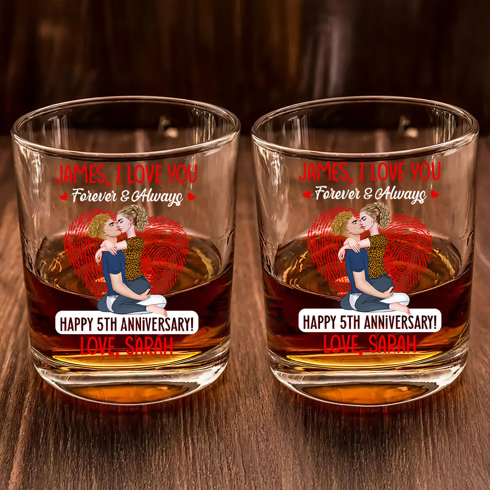 I Love You Forever & Always Happy Anniversary - Personalized Whiskey Glass For Couple