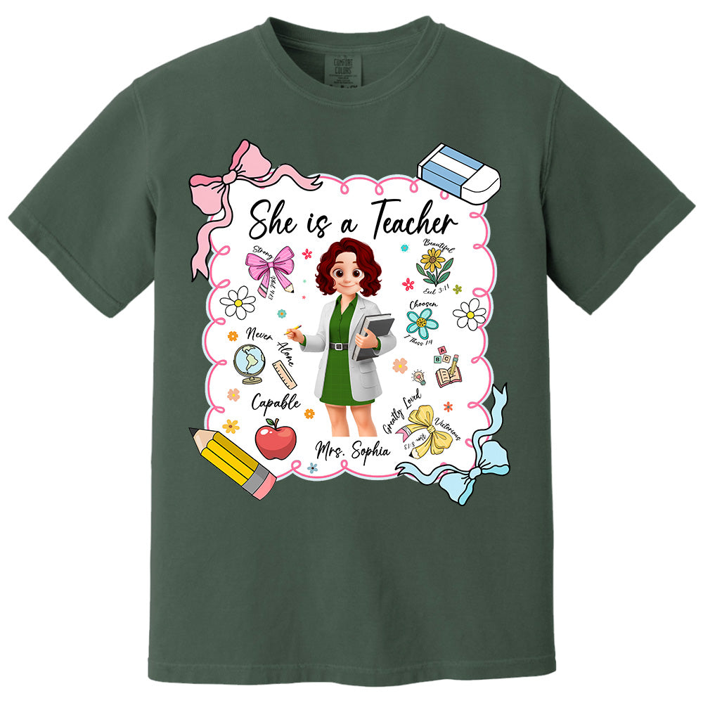 Personalised She Is A Teacher Shirt, Custom Name Teacher Appreciation Gift T1807 Pt99