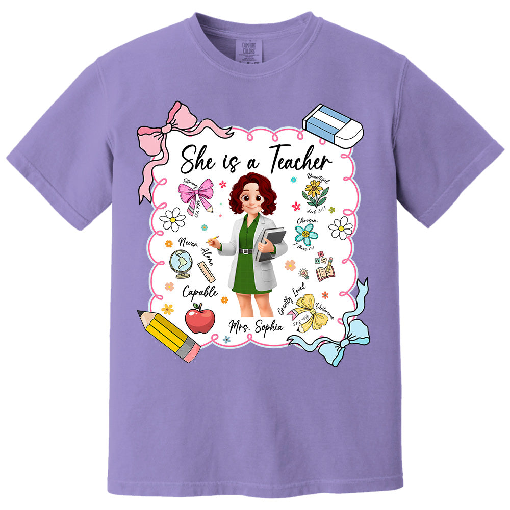 Personalised She Is A Teacher Shirt, Custom Name Teacher Appreciation Gift T1807 Pt99