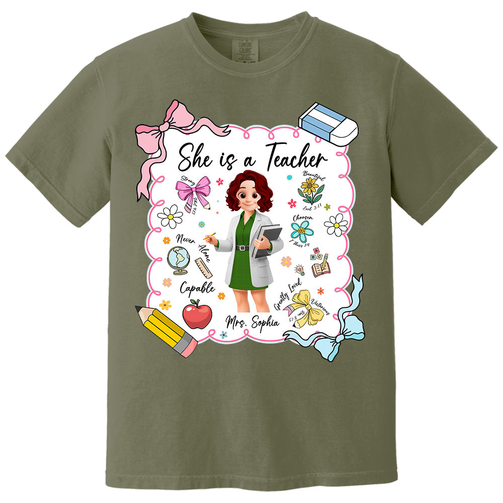 Personalised She Is A Teacher Shirt, Custom Name Teacher Appreciation Gift T1807 Pt99