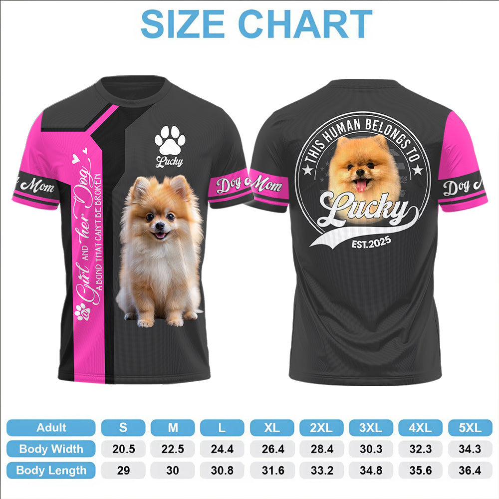 Pomeranian, , Custom A Girl and Her Dog a Bond That Cant Be Broken, Personalized Shirt, Gift For Dog Lover T1807