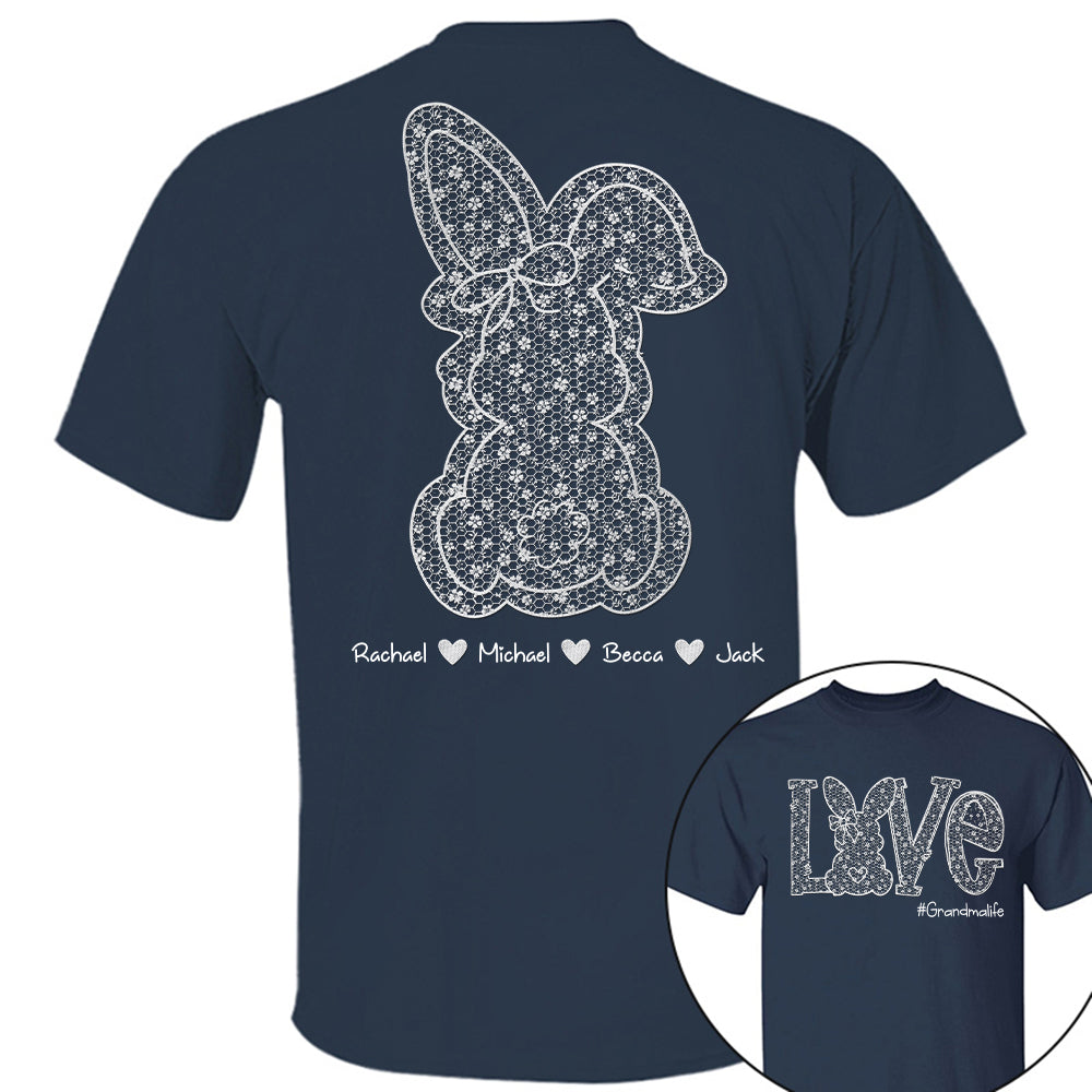 Custom Easter Bunny Bow T-Shirt, Personalized Gift For Grandma & Kids Tu20