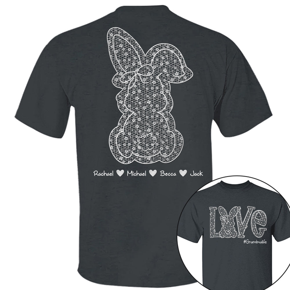 Custom Easter Bunny Bow T-Shirt, Personalized Gift For Grandma & Kids Tu20