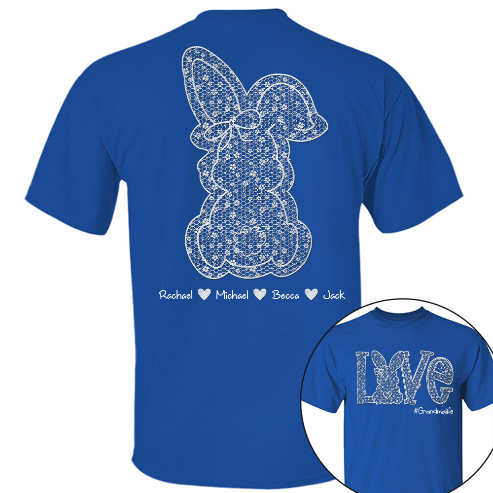 Custom Easter Bunny Bow T-Shirt, Personalized Gift For Grandma & Kids Tu20