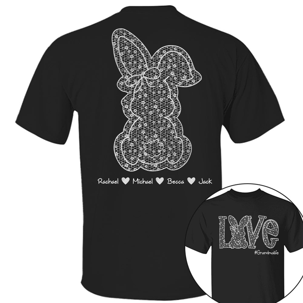 Custom Easter Bunny Bow T-Shirt, Personalized Gift For Grandma & Kids Tu20