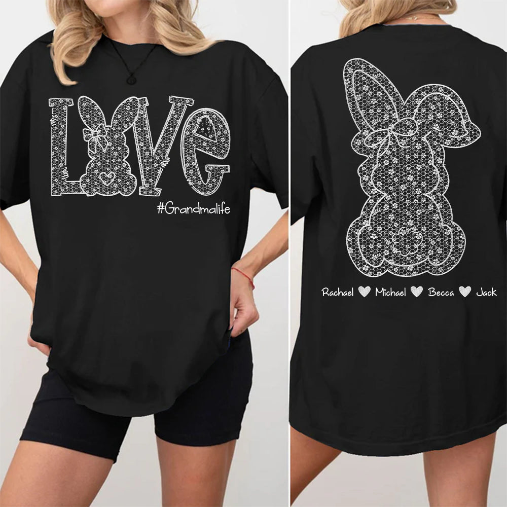 Custom Easter Bunny Bow T-Shirt, Personalized Gift For Grandma & Kids Tu20