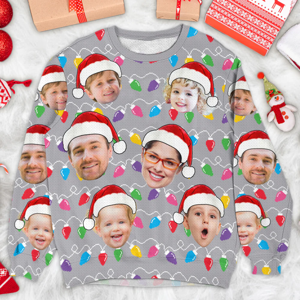 Custom Face Christmas Family Silly Xmas Leds - Personalized Photo Ugly Sweater