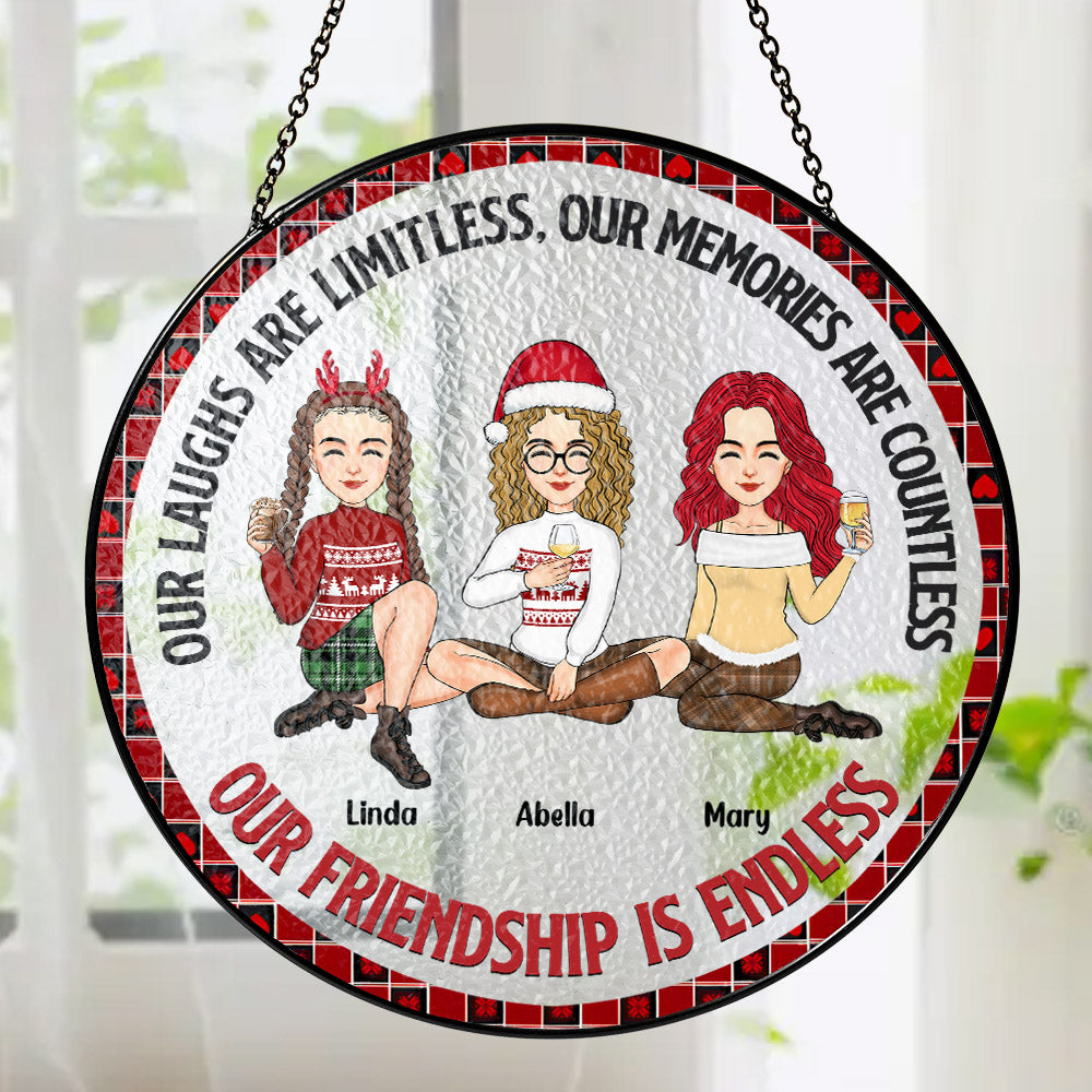 Personalized Our Friendship Is Endless Stained Glass Suncatcher for Window Hanging - Christmas Gift For Best Friends, BFF, Sisters