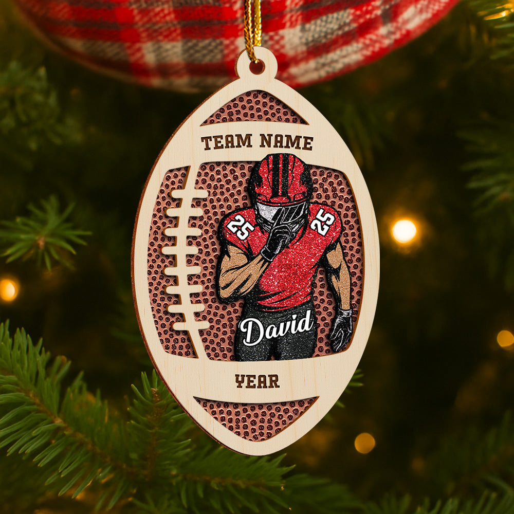 Custom Football Player Wooden Ornament – Personalized Name & Number A2110 VH01