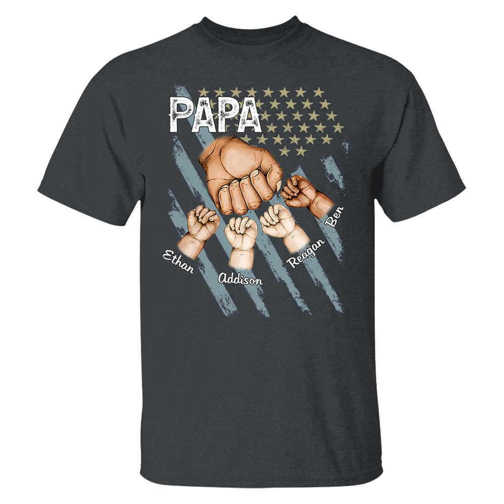 Personalized Dad Fist Bump Shirt, Custom Dad And Kids Names, Father's Day Gift