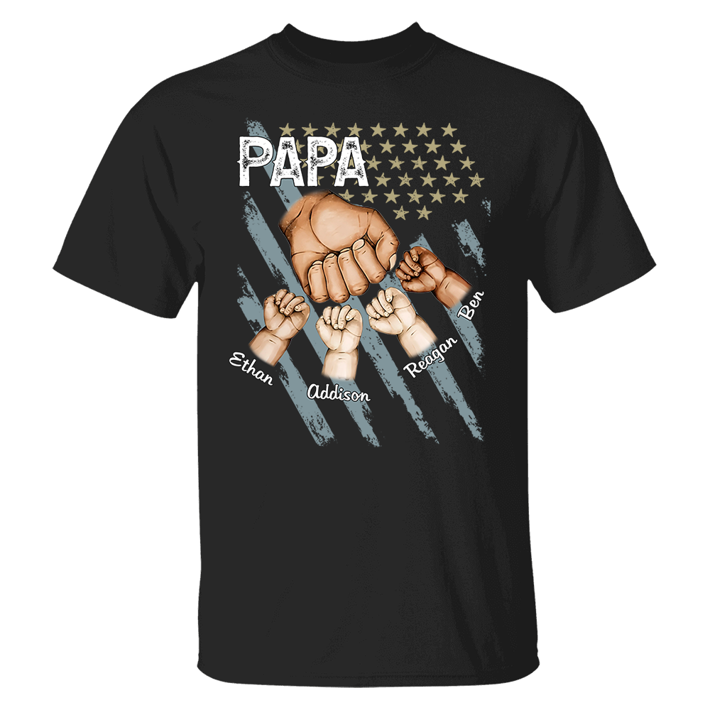 Personalized Dad Fist Bump Shirt, Custom Dad And Kids Names, Father's Day Gift