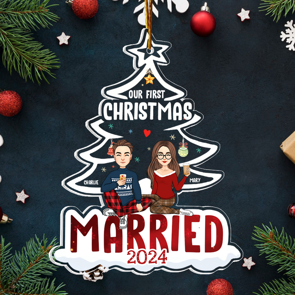 Our First Christmas Married Acrylic Ornament For Couple