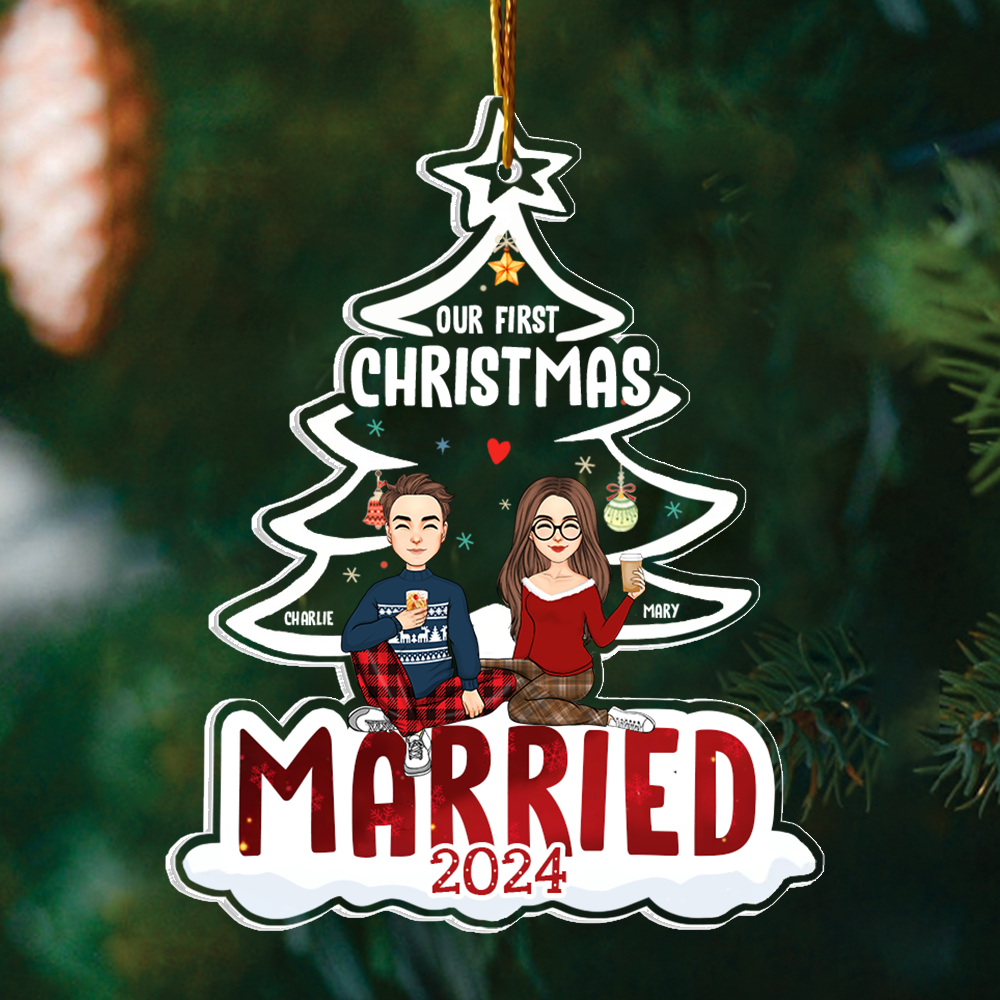 Our First Christmas Married Acrylic Ornament For Couple