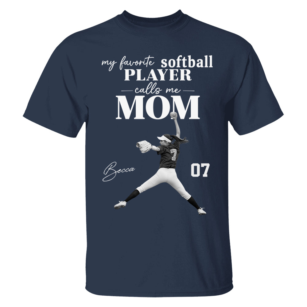 Personalized My Favorite Softball Player Calls me Mom Washed Tee Retro Bootleg Shirt For Softball Players T24